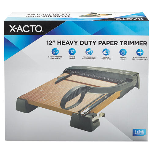 Heavy-duty Wood Base Guillotine Trimmer, 12 Sheets, 12" Cut Length, 12 X 12