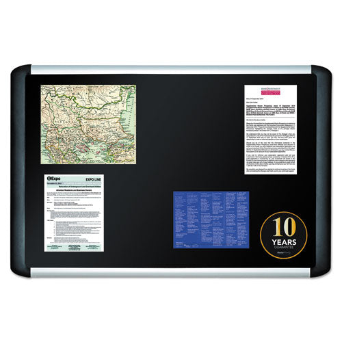 Soft-touch Bulletin Board, 48 X 36, Black Fabric Surface, Aluminum/black Aluminum Frame