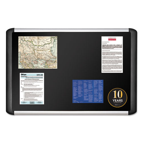 Soft-touch Bulletin Board, 48 X 36, Black Fabric Surface, Aluminum/black Aluminum Frame