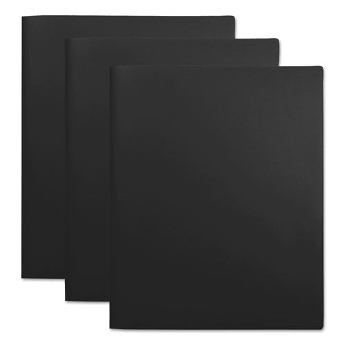 Two-pocket Plastic Folders, 100-sheet Capacity, 11 X 8.5, Black, 10/pack