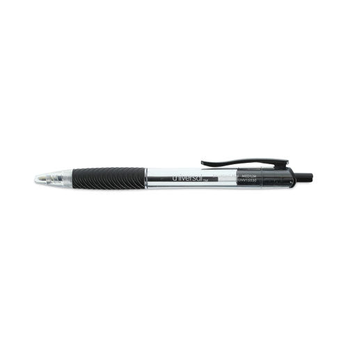 Comfort Grip Ballpoint Pen, Retractable, Medium 1 Mm, Black Ink, Clear Barrel, Dozen