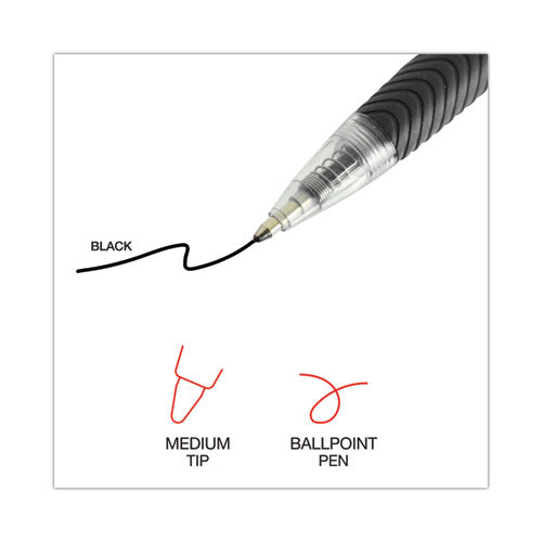 Comfort Grip Ballpoint Pen, Retractable, Medium 1 Mm, Black Ink, Clear Barrel, Dozen