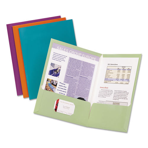 Two-pocket Laminated Folder, 100-sheet Capacity, 11 X 8.5, Metallic Green, 25/box