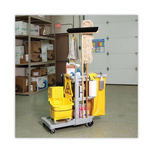 Janitor's Cart, Plastic, 4 Shelves, 1 Bin, 22" X 44" X 38", Gray