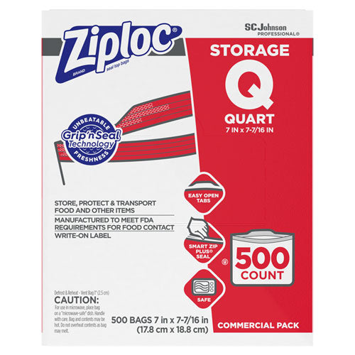 Double Zipper Storage Bags, 1 Qt, 1.75 Mil, 9.63" X 8.5", Clear, 48/box