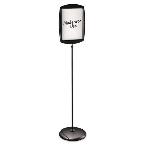 Floor Stand Sign Holder, Rectangle, 15 X 11, 66" High, White Surface, Black Steel Frame