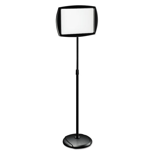 Floor Stand Sign Holder, Rectangle, 15 X 11, 66" High, White Surface, Black Steel Frame