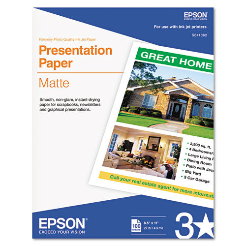 Matte Presentation Paper, 4.9 Mil, 17 X 22, Matte Bright White, 100/pack