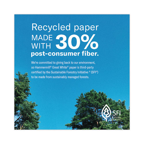 Hammermill Great White 30 Recycled Print Paper 92 Bright 20 Lb Bond Weight 8.5x11 White 500/ream