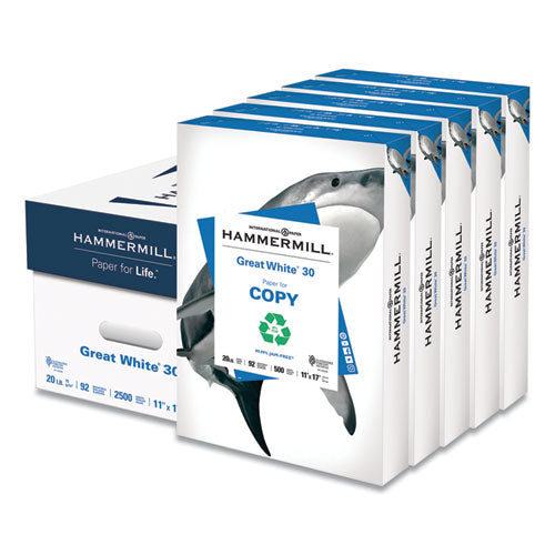 Hammermill Great White 30 Recycled Print Paper 92 Bright 20 Lb Bond Weight 8.5x11 White 500/ream