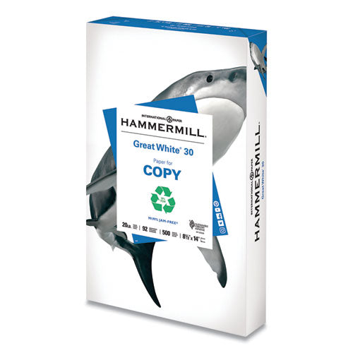 Hammermill Great White 30 Recycled Print Paper 92 Bright 20 Lb Bond Weight 8.5x11 White 500/ream