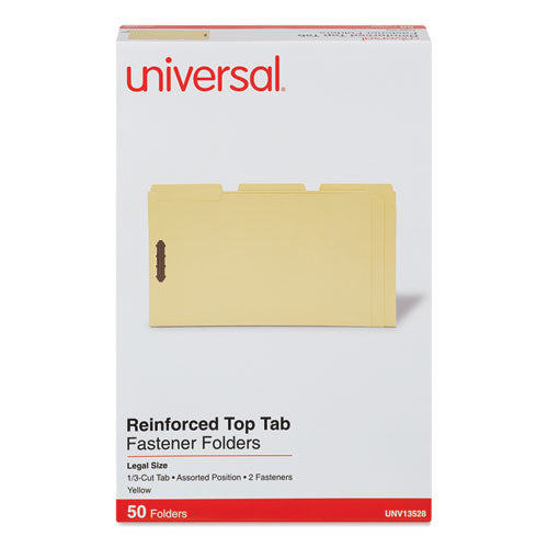 Deluxe Reinforced Top Tab Fastener Folders, 0.75" Expansion, 2 Fasteners, Legal Size, Yellow Exterior, 50/box