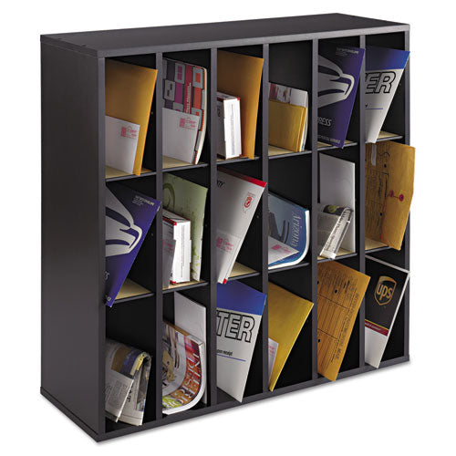 Wood Mail Sorter With Adjustable Dividers, Stackable, 18 Compartments, 33.75 X 12 X 32.75, Black
