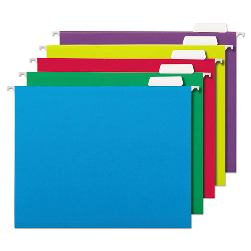 Deluxe Bright Color Hanging File Folders, Letter Size, 1/5-cut Tabs, Red, 25/box