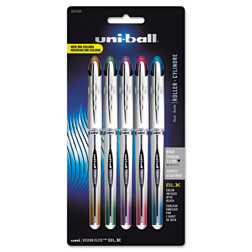 Vision Elite Blx Series Roller Ball Pen, Stick, Micro 0.5 Mm, Assorted Ink And Barrel Colors, 5/pack