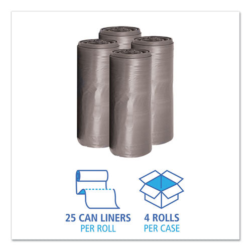 Low-density Waste Can Liners, 33 Gal, 1.1 Mil, 33" X 39", Gray, 25 Bags/roll, 4 Rolls/carton