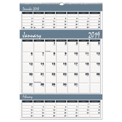 Bar Harbor Recycled Wirebound 3-months-per-page Wall Calendar, 12 X 17, White/blue/gray Sheets, 14-month (dec-jan): 2022-2024
