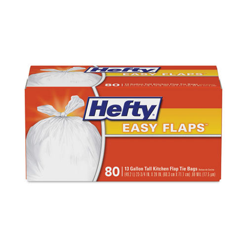 Hefty Easy Flaps Trash Bags 13 Gal 0.69 Mil 23.75"x28" White 80 Bags/box 3 Boxes/Case