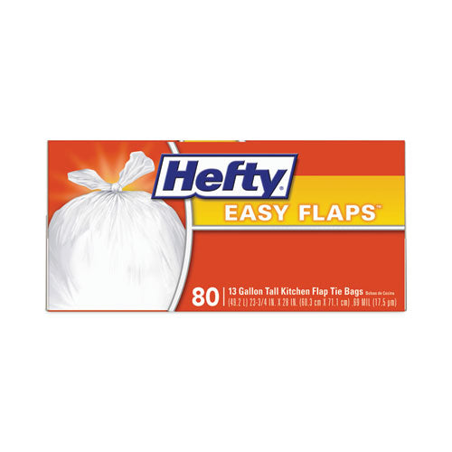 Hefty Easy Flaps Trash Bags 13 Gal 0.69 Mil 23.75"x28" White 80 Bags/box 3 Boxes/Case