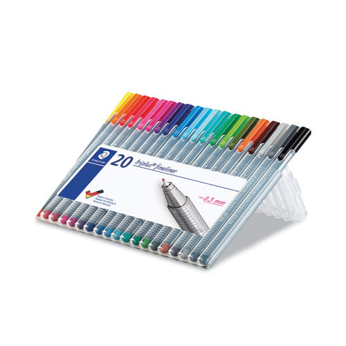 Triplus Fineliner Porous Point Pen, Stick, Extra-fine 0.3 Mm, Assorted Ink Colors, Silver Barrel, 20/pack