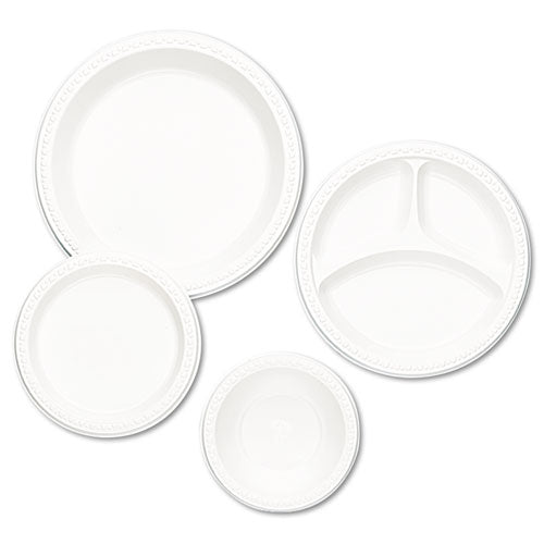 Plastic Dinnerware, Plates, 9" Dia, White, 500/carton