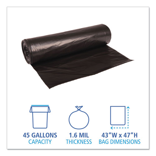 Recycled Low-density Polyethylene Can Liners, 56 Gal, 1.6 Mil, 43" X 47", Black, 10 Bags/roll, 10 Rolls/carton