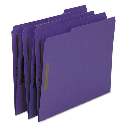 Top Tab Colored Fastener Folders, 0.75" Expansion, 2 Fasteners, Letter Size, Purple Exterior, 50/box