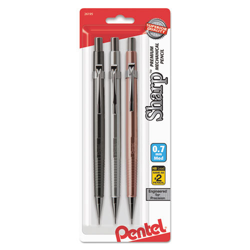Sharp Mechanical Pencil, 0.7 Mm, Hb (#2.5), Black Lead, Assorted Barrel Colors, 3/pack