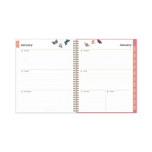 Fly By Frosted Weekly/monthly Planner, Fly By Butterflies Artwork, 11 X 8.5, Blush/pink Cover, 12-month (jan To Dec): 2023