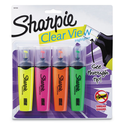 Clearview Tank-style Highlighter, Fluorescent Yellow Ink, Chisel Tip, Yellow/black/clear Barrel, Dozen