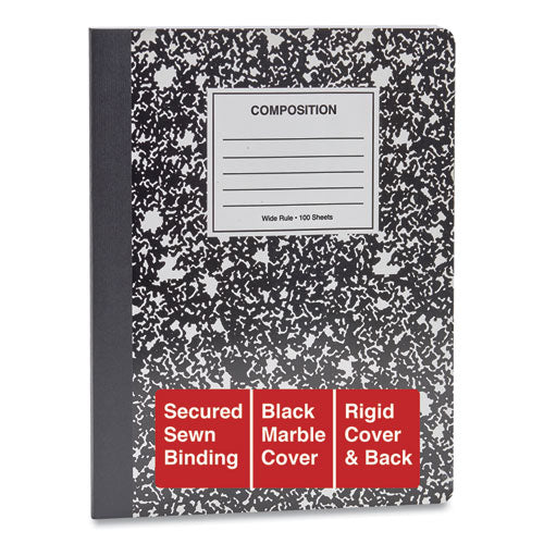 Composition Book, Wide/legal Rule, Black Marble Cover, (100) 9.75 X 7.5 Sheets, 6/pack