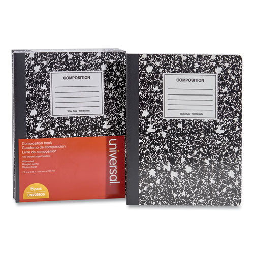 Composition Book, Wide/legal Rule, Black Marble Cover, (100) 9.75 X 7.5 Sheets, 6/pack