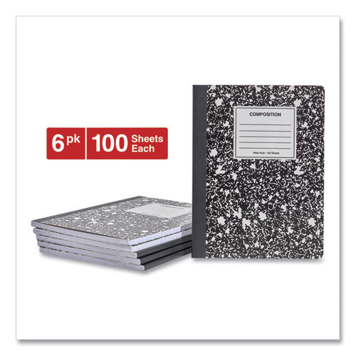 Composition Book, Wide/legal Rule, Black Marble Cover, (100) 9.75 X 7.5 Sheets, 6/pack