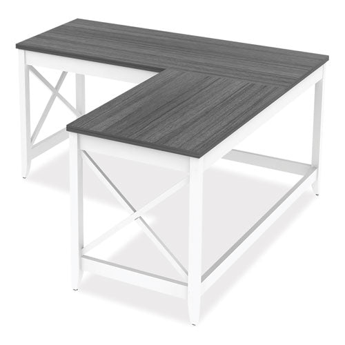 L-shaped Farmhouse Desk, 58.27" X 58.27" X 29.53", Gray/white