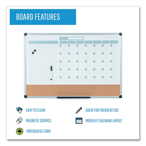 3-in-1 Planner Board, 24 X 18, Natural/white Surface, Silver Aluminum Frame