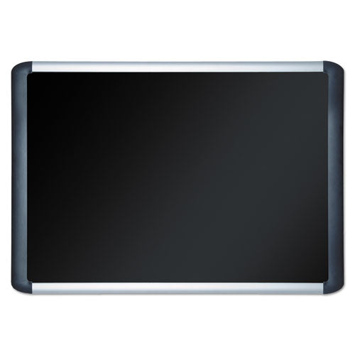 Soft-touch Bulletin Board, 36 X 24, Black Fabric Surface, Aluminum/black Aluminum Frame
