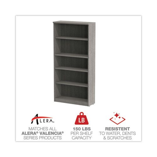 Alera Valencia Series Bookcase, Five-shelf, 31.75w X 14d X 64.75h, Gray