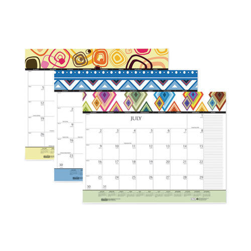 Recycled Desk Pad Calendar, Geometric Artwork, 22 X 17, White Sheets, Black Binding/corners,12-month (jan To Dec): 2023