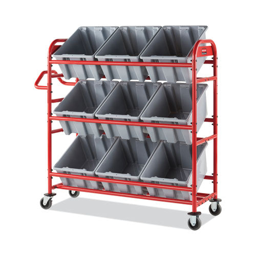 Tote Picking Cart, Metal, 3 Shelves, 450 Lb Capacity, 57" X 18.5" X 55", Red