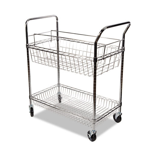 Carry-all Mail Cart, Metal, 1 Shelf, 1 Bin, 34.88" X 18" X 39.5", Silver