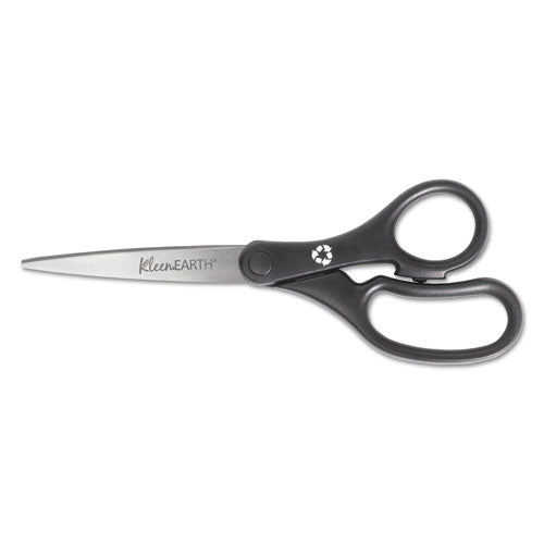 Kleenearth Basic Plastic Handle Scissors, Pointed Tip, 7" Long, 2.8" Cut Length, Black Straight Handle