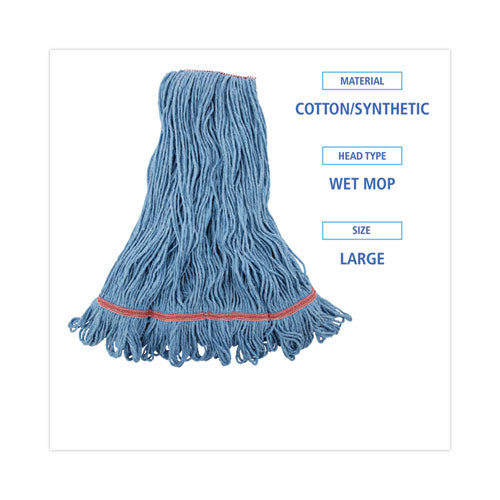 Super Loop Wet Mop Head, Cotton/synthetic Fiber, 1" Headband, Large Size, Blue, 12/carton