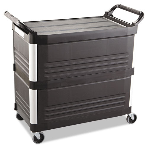 Xtra Utility Cart With Enclosed Sides And Back, Plastic, 3 Shelves, 300 Lb Capacity, 20" X 40.63" X 37.8", Black