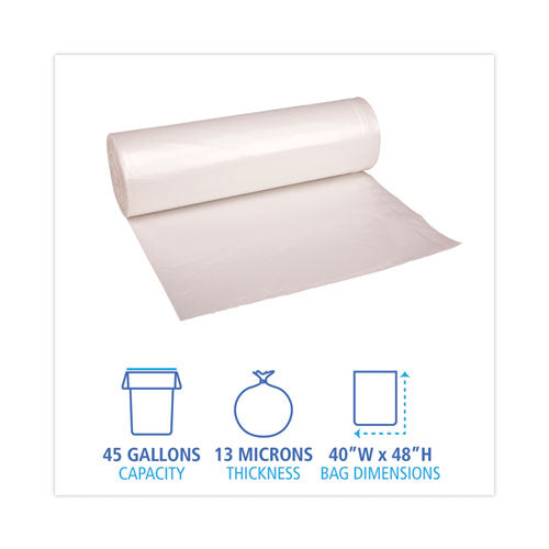 High Density Industrial Can Liners Coreless Rolls, 45 Gal, 13 Microns, 40 X 48, Natural, 25 Bags/roll, 10 Rolls/carton