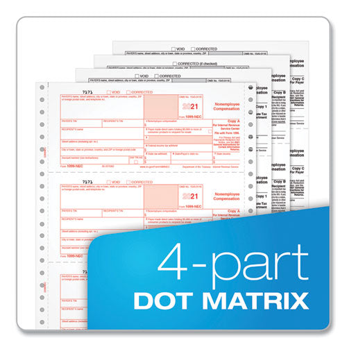 Four-part 1099-nec Continuous Tax Forms, Four-part Carbonless, 8.5 X 5.5, 2 Forms/sheet, 600 Forms Total