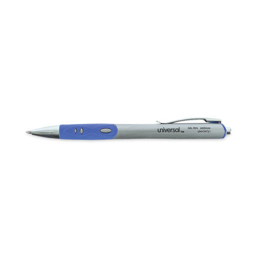 Comfort Grip Gel Pen, Retractable, Medium 0.7 Mm, Blue Ink, Silver Barrel, Dozen