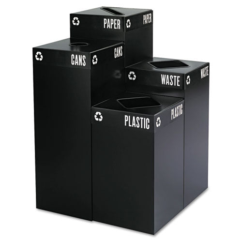 Public Square Recycling Receptacles, Paper Recycling, 42 Gal, Steel, Black