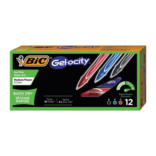 Gel-ocity Quick Dry Gel Pen, Retractable, Fine 0.7 Mm, Three Assorted Ink And Barrel Colors, Dozen