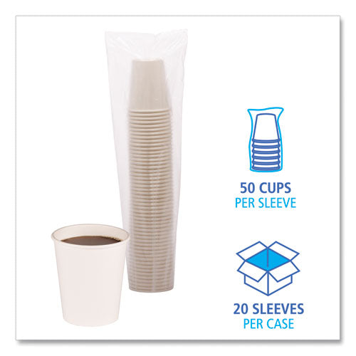 Paper Hot Cups, 8 Oz, White, 20 Cups/sleeve, 50 Sleeves/carton