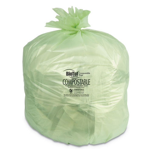Biotuf Compostable Can Liners, 30 Gal, 0.88 Mil, 30" X 39", Green, 25 Bags/roll, 6 Rolls/carton